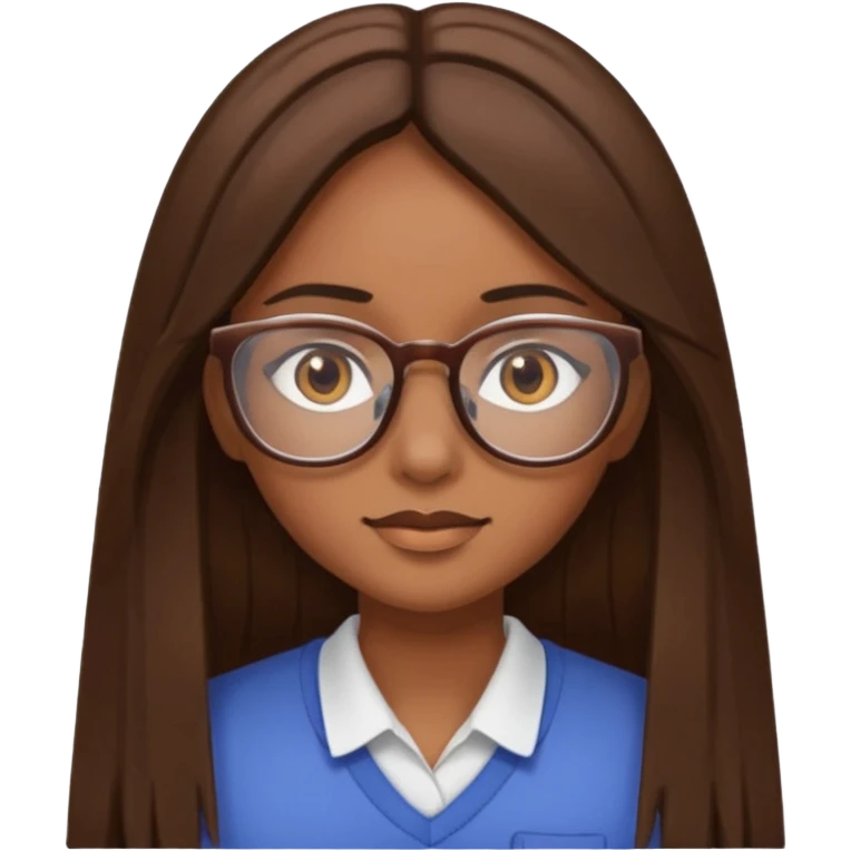 girl with long brown straight hair and brown eyes, wearing glasses emoji
