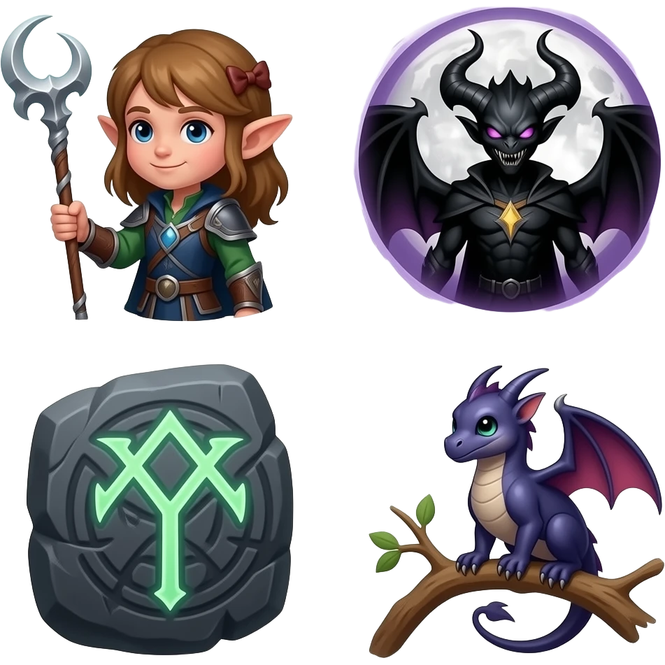 Erstelle mir 5 Discord Emojis die thematisch zu World of Warcraft und der Gilde „Kinder der Nacht“ passen. emoji