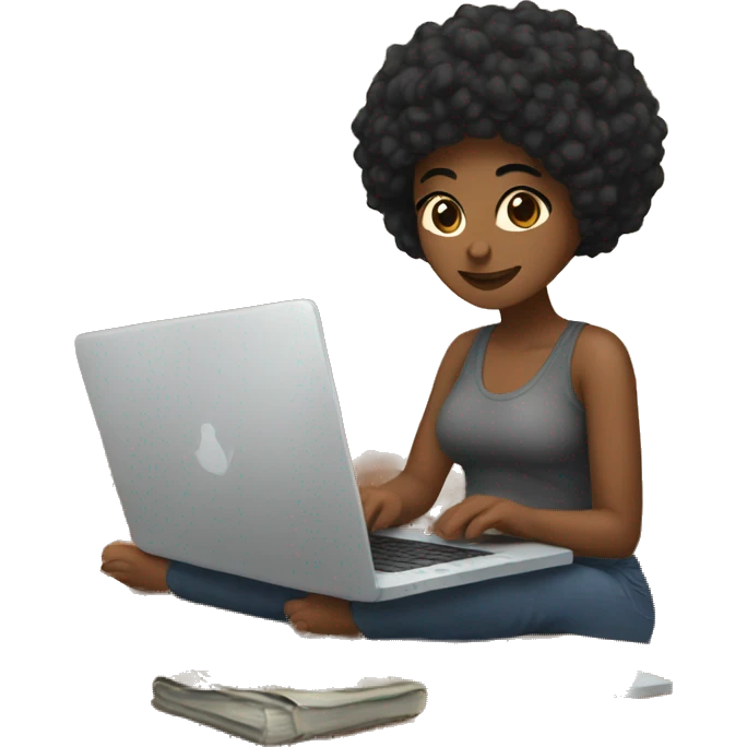 Black hair women working on laptop in cozy vibes  emoji