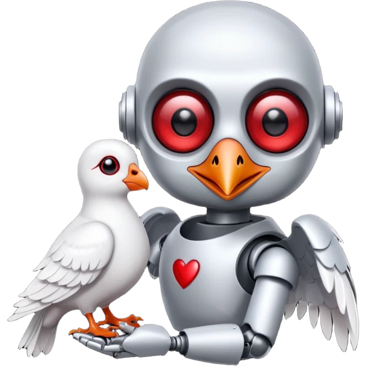 Vampire Robot with a Pigeon and they are in love emoji