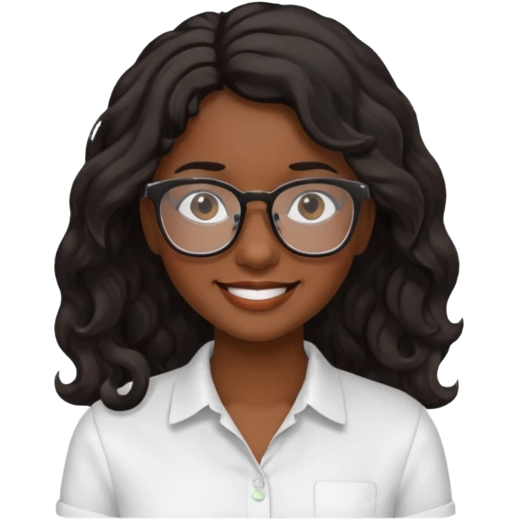 Emoji of a wavy hear dark young woman with glasses and a white shirt smile emoji