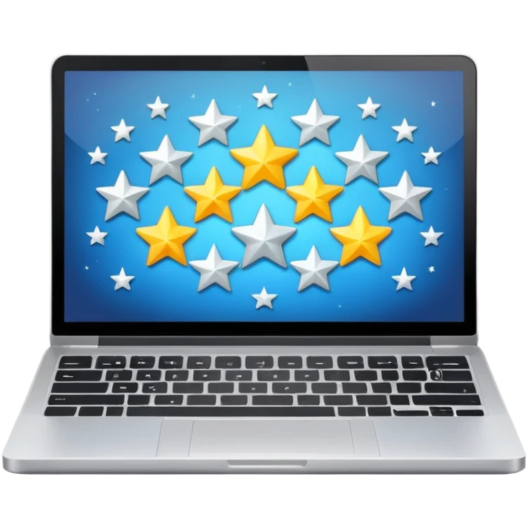 laptop open with screen showing five stars emoji