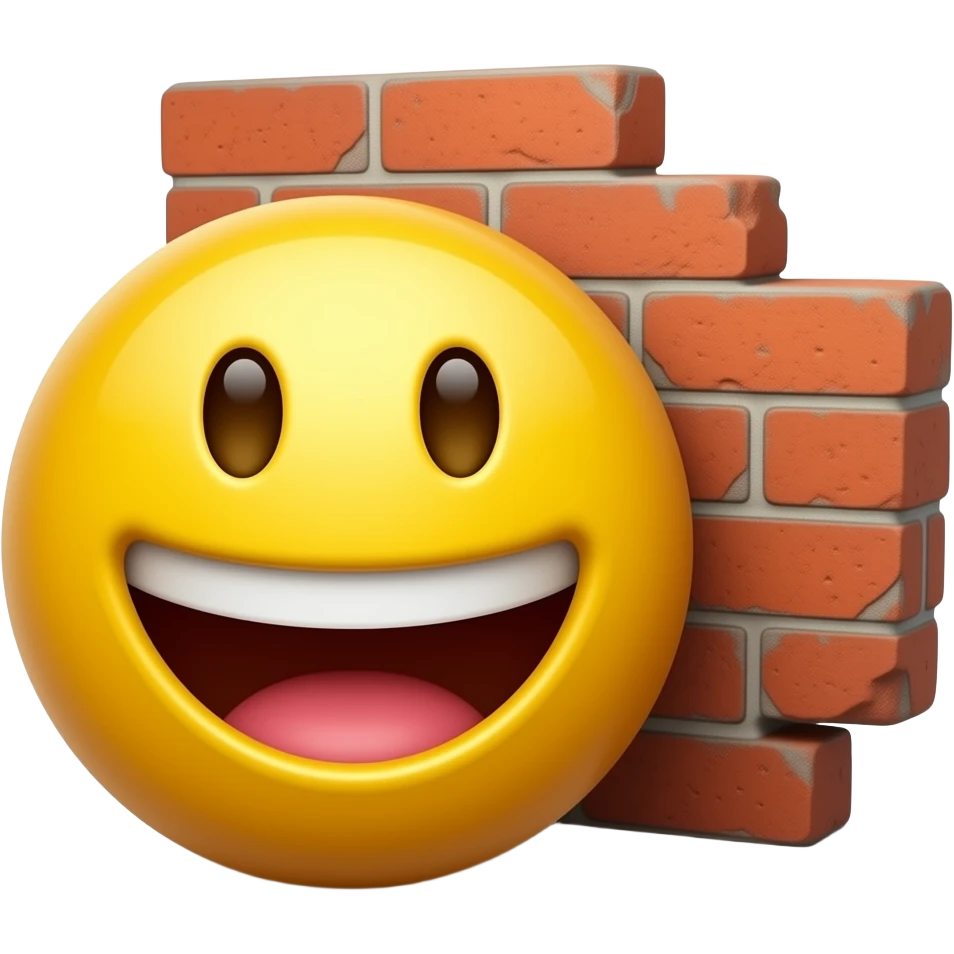 yellow smiley face resting its head against a brick wall emoji
