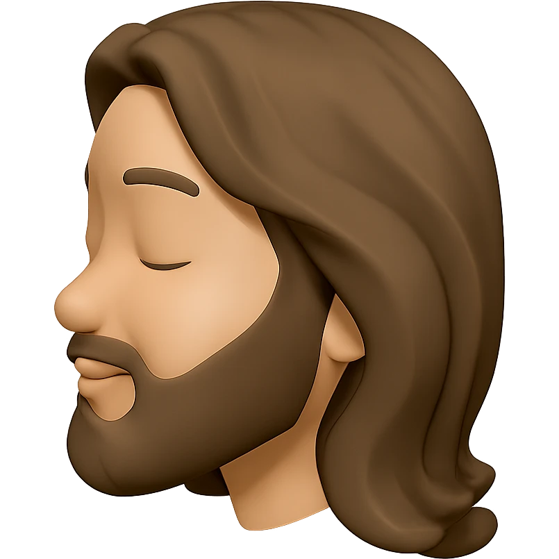 Create a side profile view of the Jesus head emoji style with eyes closed, peaceful expression. Maintain the emoji style characteristics and colors consistent with the original image. emoji