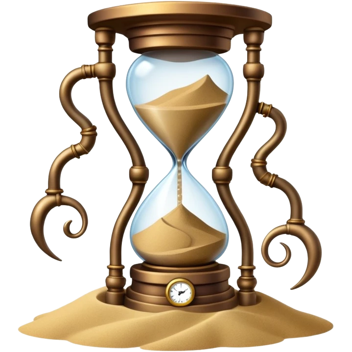 A timekeeping beast with eyes and an hourglass-shaped torso filled with enchanted sand that flows upward instead of down, surrounded by clockwork appendages that tick in rhythm with nearby life forces. emoji
