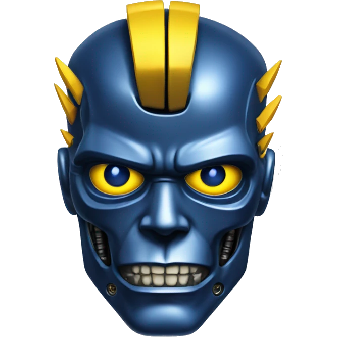 Terminator robot head with dark blue metallic skin and yellow Mohawk  emoji