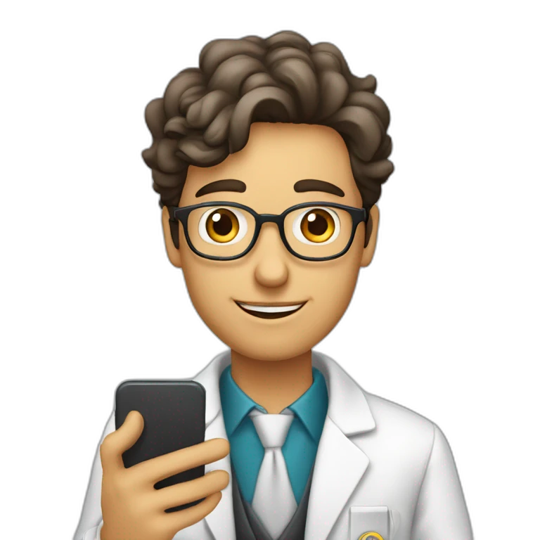 jovem professor segurando nas mãos um celular emoji