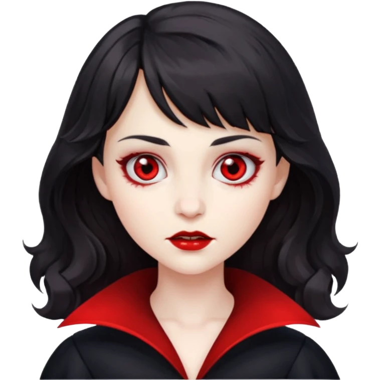 A vampire with big wavy dark hair and short bangs emoji