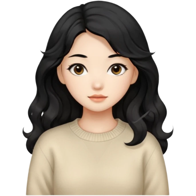 Beautiful girl,Black hair, wavy long hair,Black eyes,Chinese, beige sweater  emoji