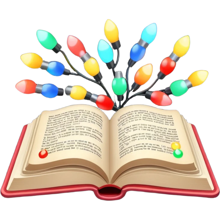 An open book with Christmas lights on the side emoji