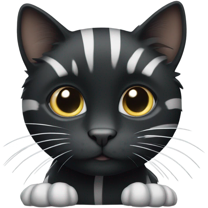 Black cat with white paws and grey stripes emoji