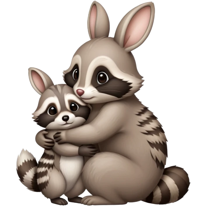 bunny hugs raccoon emoji