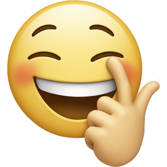 Giggling smiley face with a hand covering mouth and blushing emoji