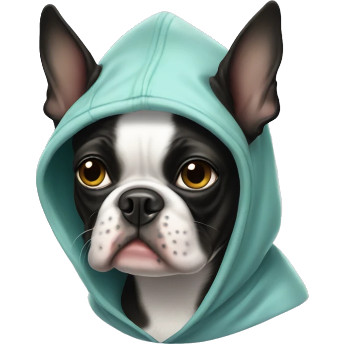 Boston terrier wearing a hoodie emoji