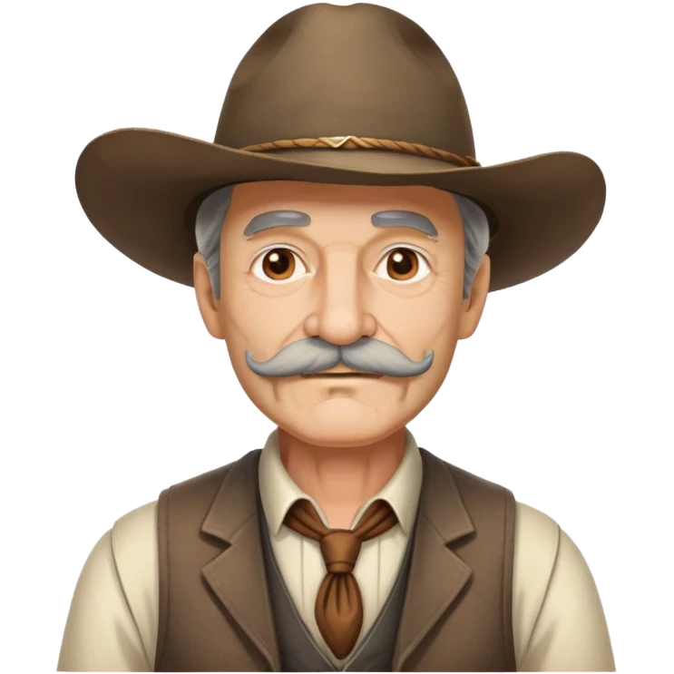 Dutch van der Linde from Red Dead Redemption, older man with mustache wearing a suit vest and wide-brimmed hat, western outlaw leader emoji