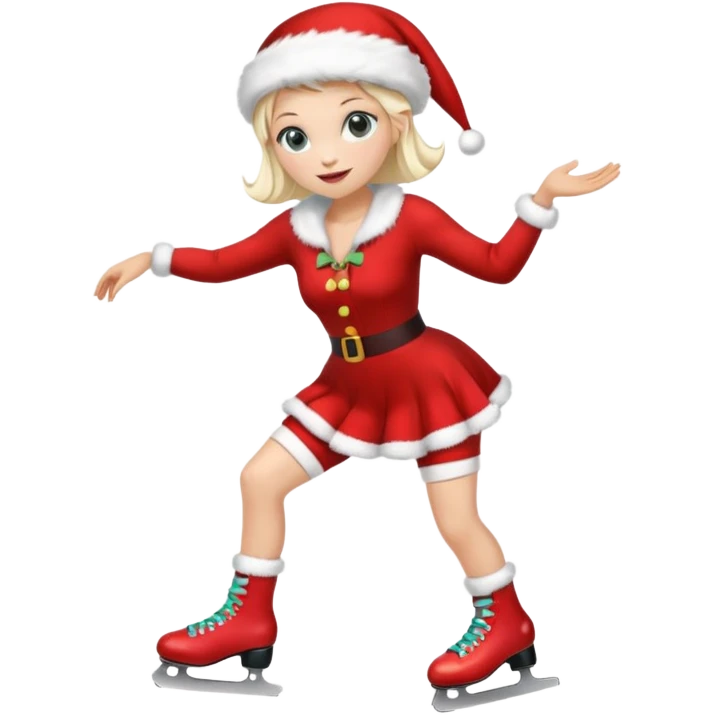 Create an emoji-style illustration of a female roller skater wearing roller skates and a Mrs. Claus (Mama Noel) outfit. The style should be cute, expressive, colorful, and clear at small sizes, with simple lines, soft shading, and a festive Christmas vibe. emoji