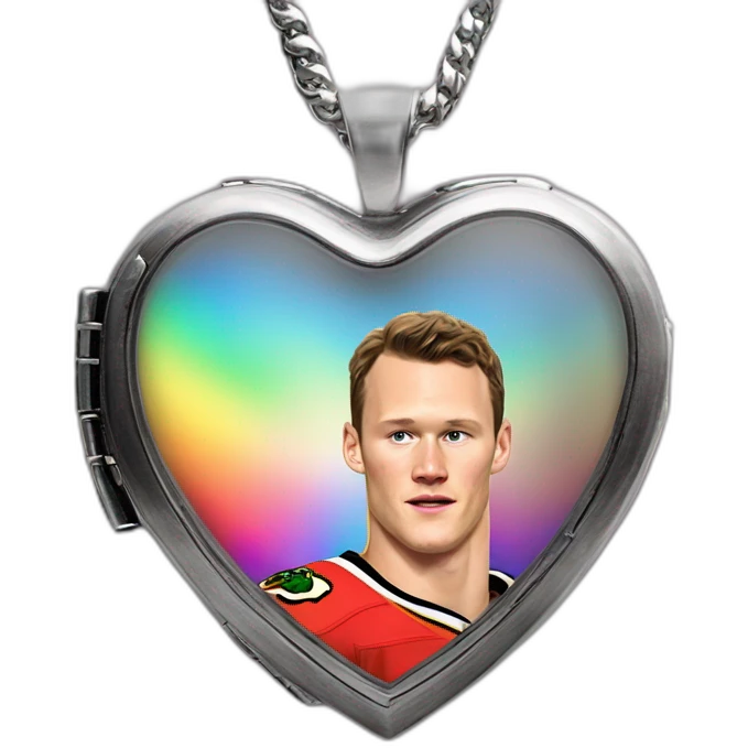 Jonathan Toews inside a rainbow locket heart emoji