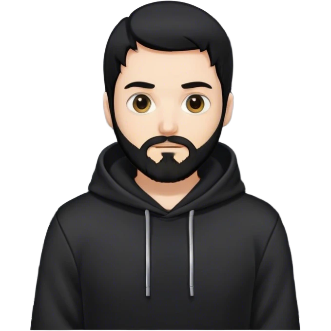 hackeur blanc cheveux noir barbe et capuche noir à côté d'un server emoji