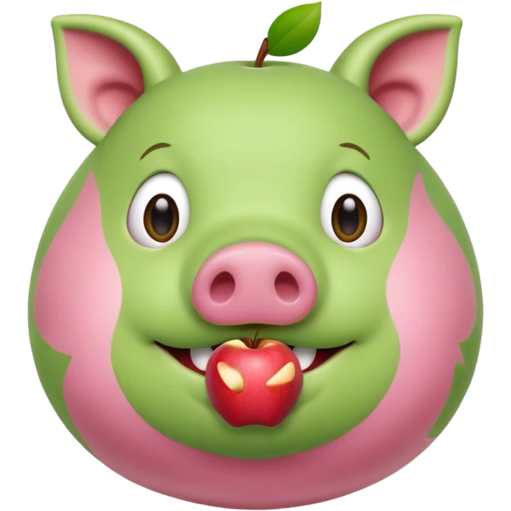 green pig with an apple in it's mouth emoji