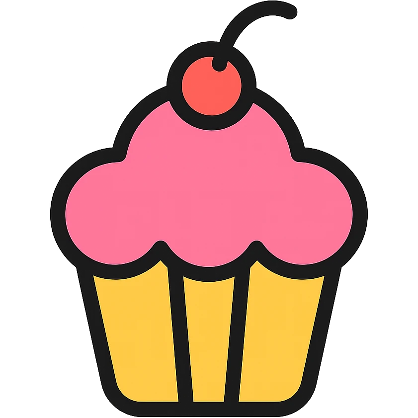 cupcake with pink icing and a cherry on top, color outline icon style emoji