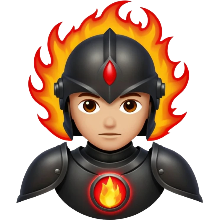 Head: A black KLIPSCH RP-8000F speaker, often represented with a red center or speaker cone.
Core: A small, bright glowing cherry-red circle representing his core.
Body & Armor: Primarily black armor plating with bright red accents or flames. emoji