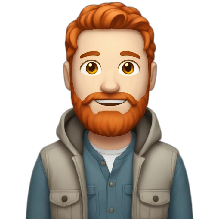 man with red hair, beard with white skin and red freckles and casual clothing emoji