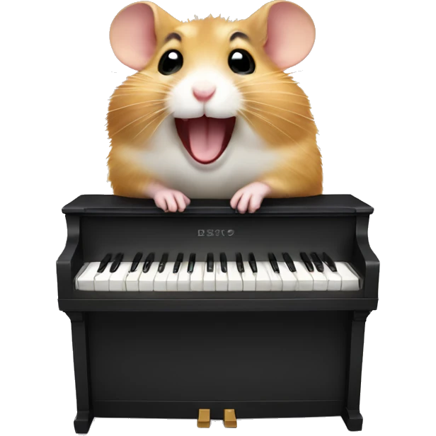 hamster with a happy face plays the piano emoji