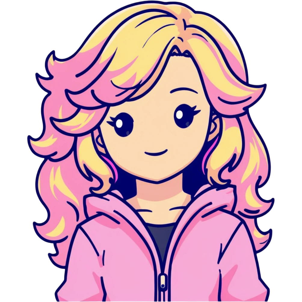 Hime gyaru girl blonde mid curly hair with pink highlights,wearing pink clothes emoji