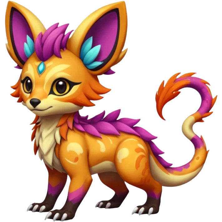 Rare realistic exotic cute epic pretty beautiful handsome gorgeous aesthetic colorful vibrant Vernid-Protogen-Primagen-Wickerbeast-species-Fakemon-creature by LiLaiRa, random markings, tufted ears, full body emoji