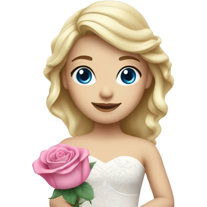 Wedding dress beautiful finish blond girl with blue eyes and pink rose emoji