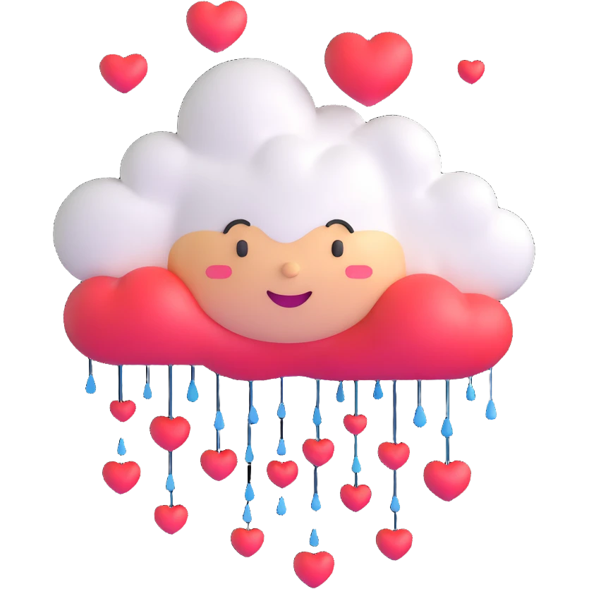 a smiling cloud raining hearts emoji