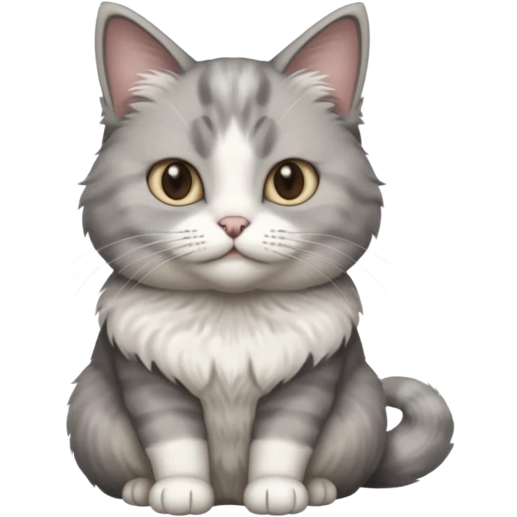 a realistic looking very fluffy grey and white cat sitting up straight emoji