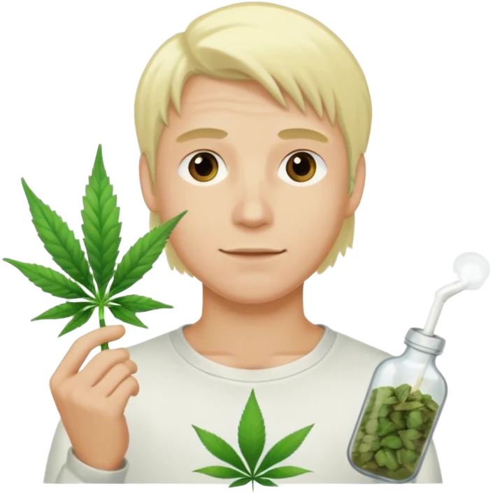 A guy with bleach blonde hair with weed  emoji