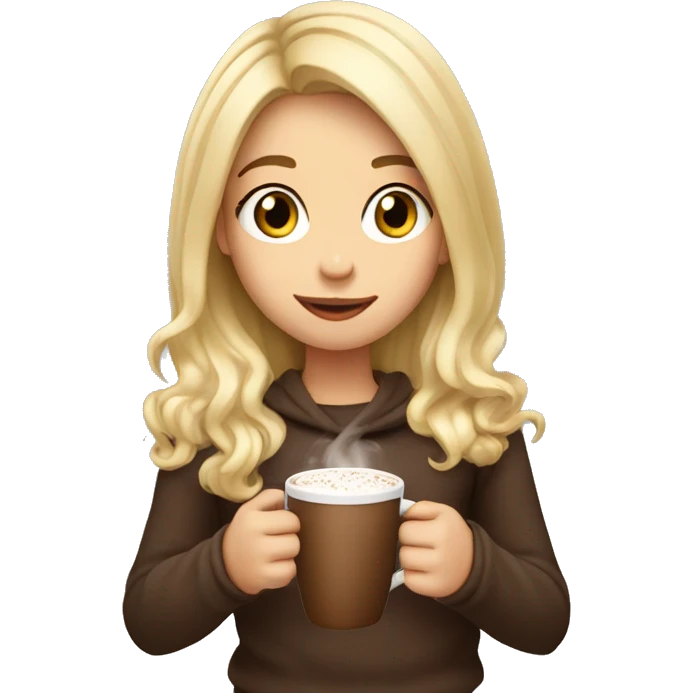 blonde girl long hair holding hot chocolate  emoji