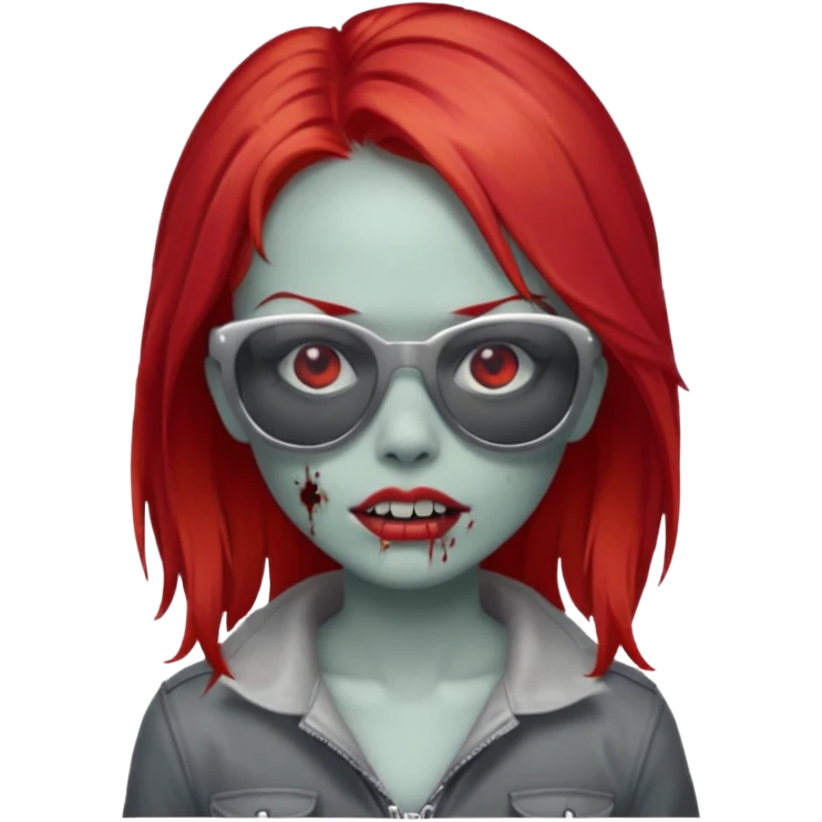 Zombie girl with red hair and sun glasses face emoji