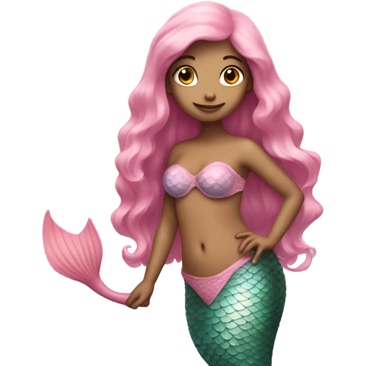 mermaid with pastel pink tail and bra emoji