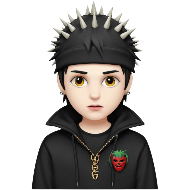 vampire emoji with spiky emo hair wearing a gucci hat sideways and a nike tech hoodie emoji