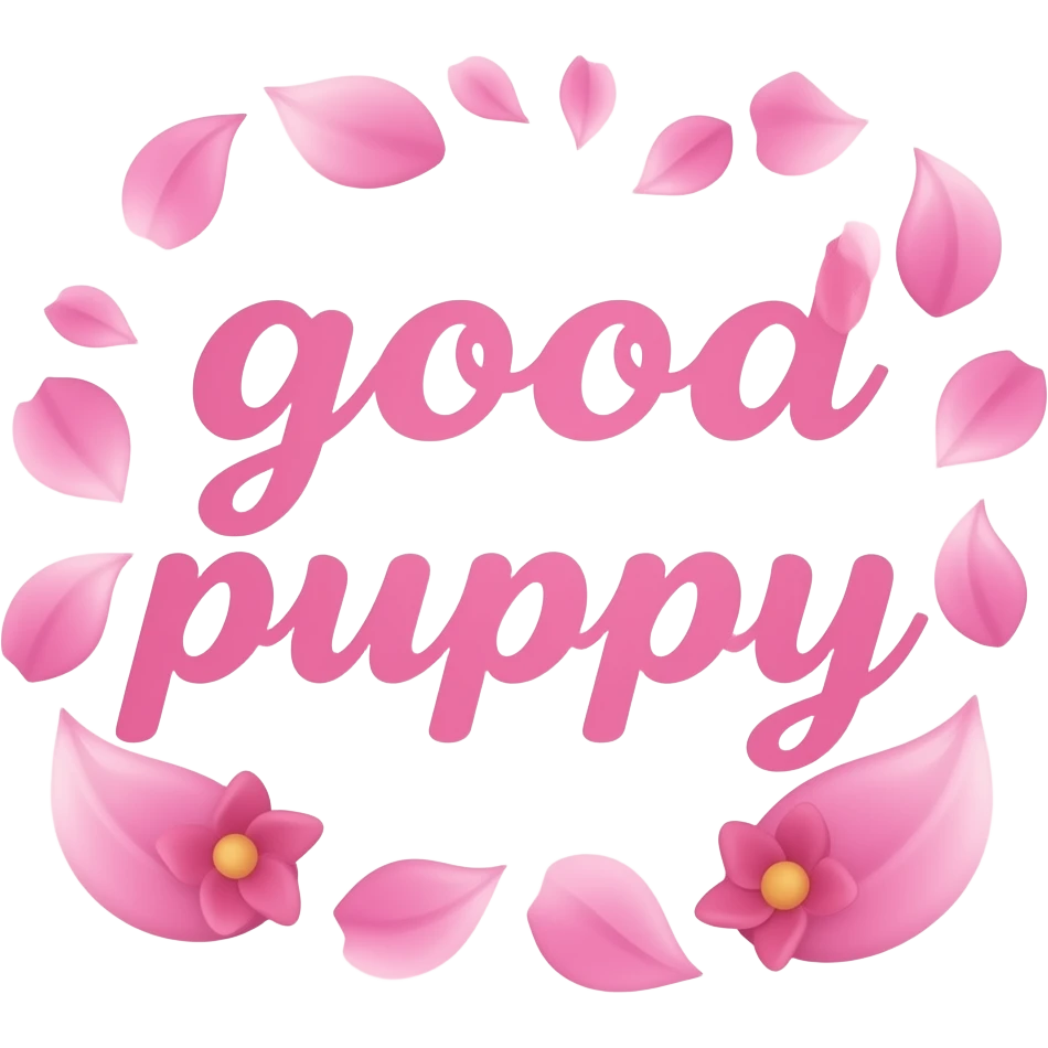 pink feminine text that says good puppy with flower petals around the text emoji