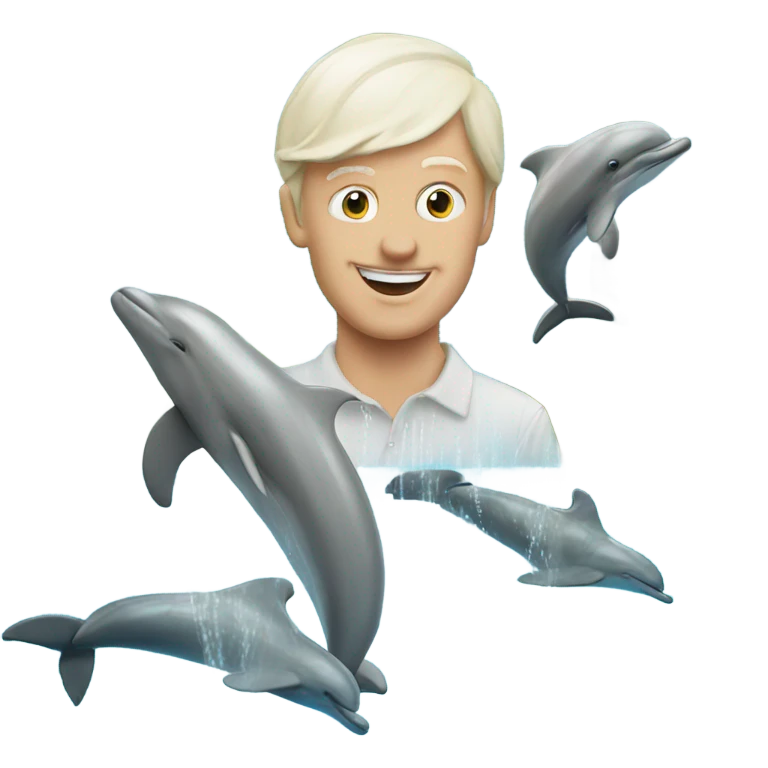 White man diving in fountain with dolphins emoji