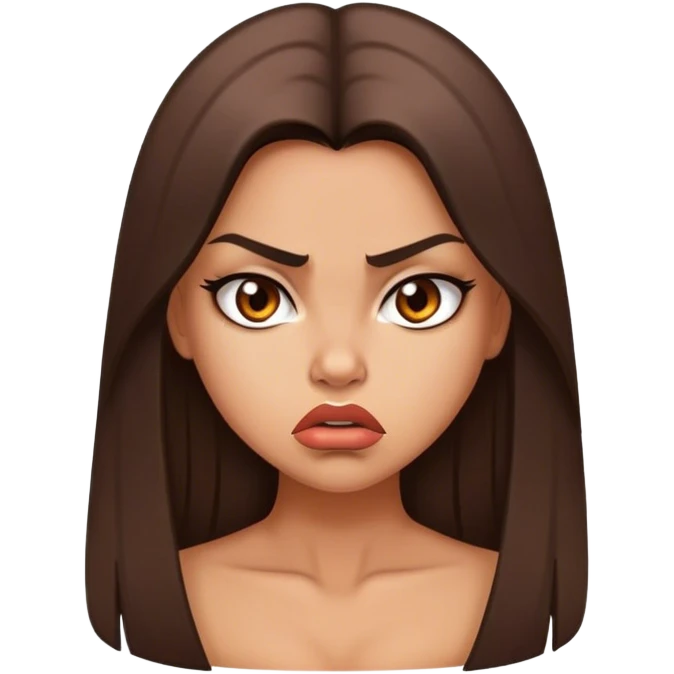 Sexy tanned beautiful angry girl with pouty lips and brunette straight long hair emoji