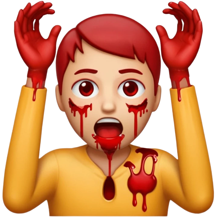a emoji head choking itself
with both its hands around its neck very graphic with alot of gore emoji
