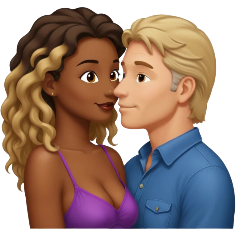 middle age white man kissing a sexy dark skin girl locks emoji