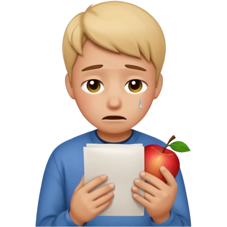 emoji student sad holding paper IELTS 5.5, crying, failure, white background, apple emoji style emoji