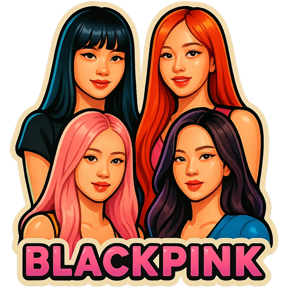 Blackpink K-pop girl group four members nostalgic and colorful emoji