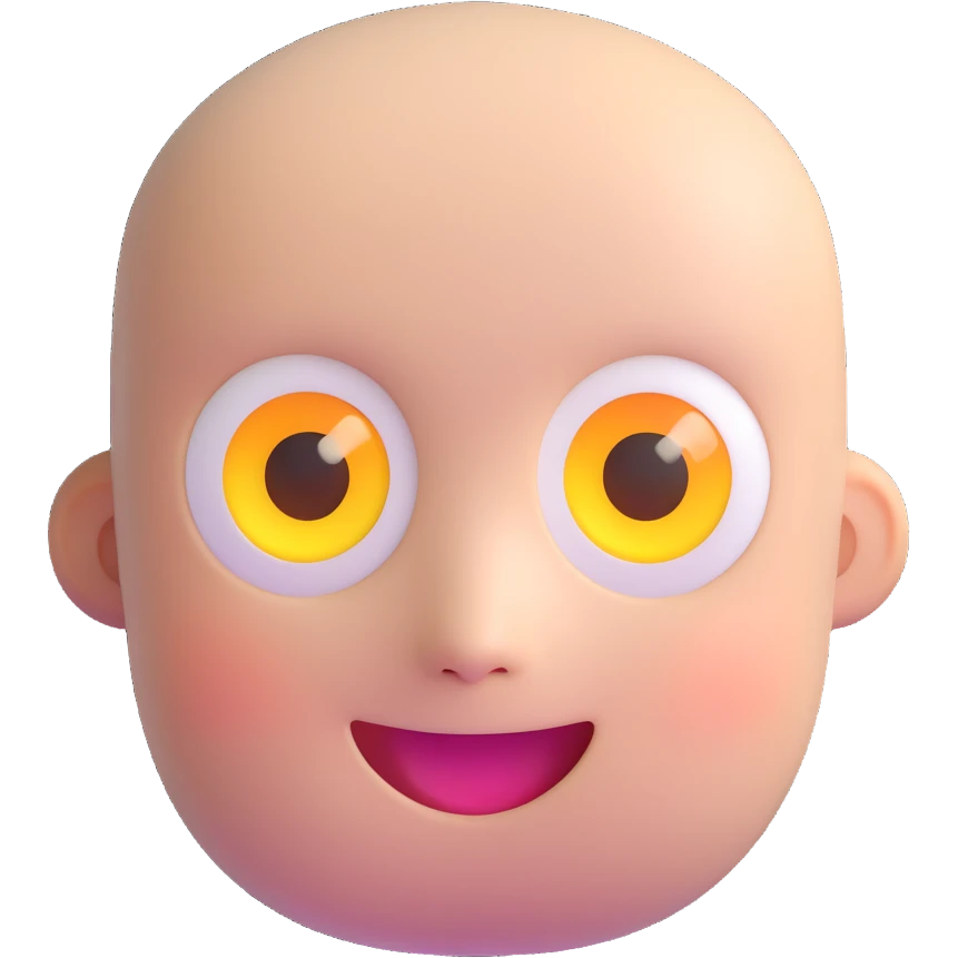 minimalist cartoon face like Marshmello, clean white round head, simple glowing eyes, soft techy smile, smooth matte texture, no hair, high contrast, emoji-style, iconic branding, centered, front view emoji