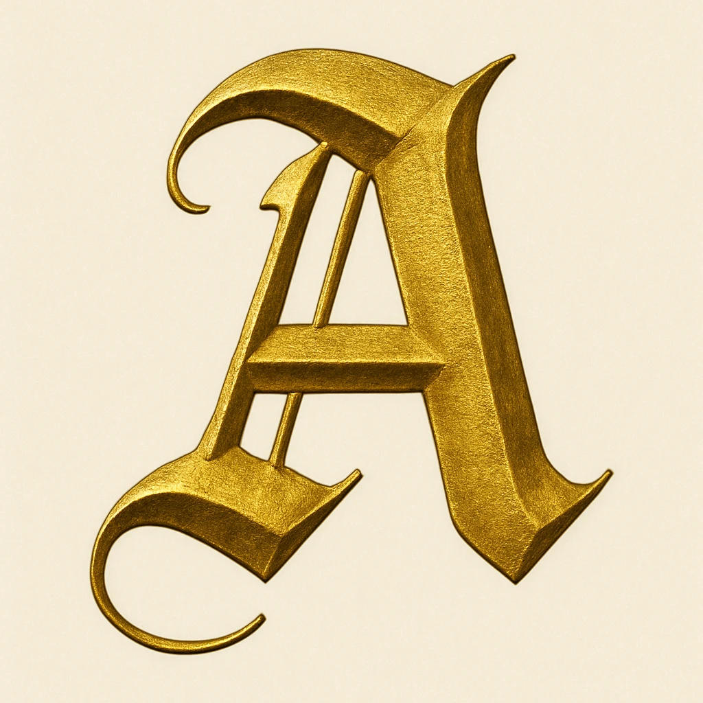 Letter A in gold gothic emoji