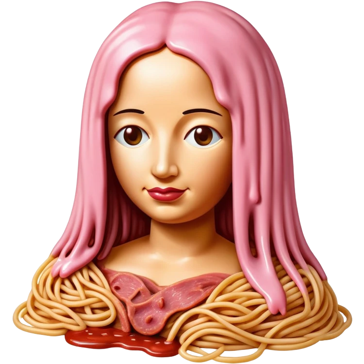 monalisa made of SPAM meat melted pink dripping sauce spaghetti portrait emoji