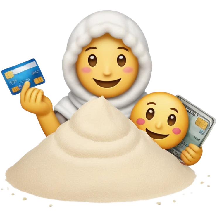 Happy emoji with credit card in hand and a pile of flour emoji