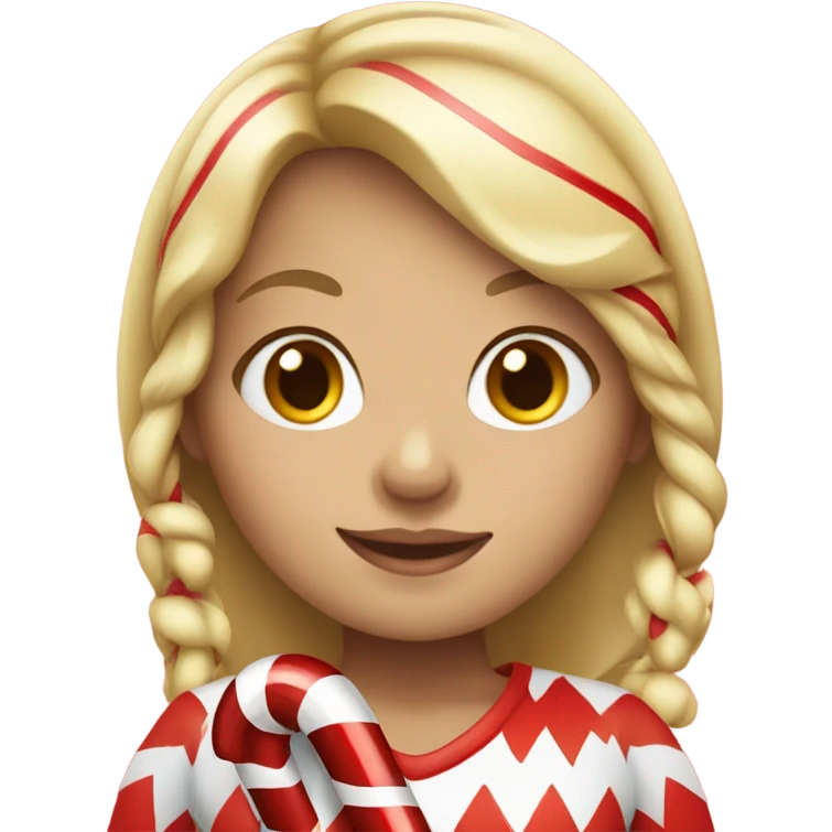 Blonde haired girl holding candy cane emoji