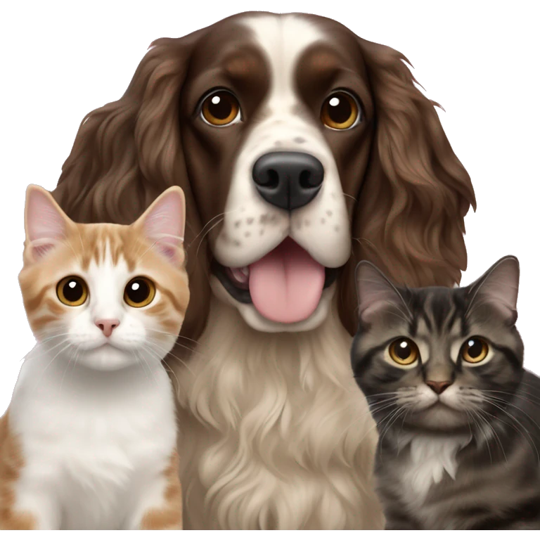 English cocker spaniel with two Cats  emoji